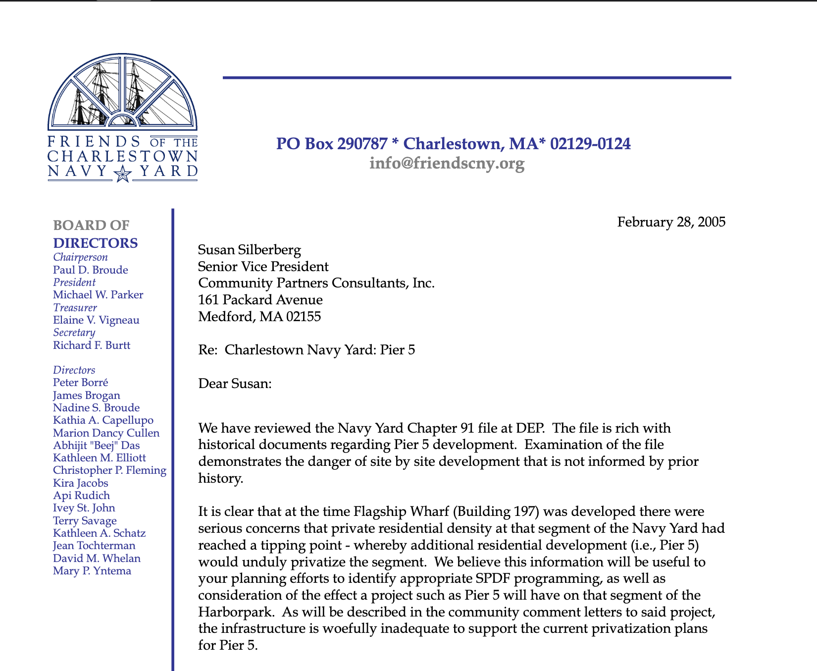 2005 Charlestown Navy Yard: Pier 5 – Michael Walker Letter